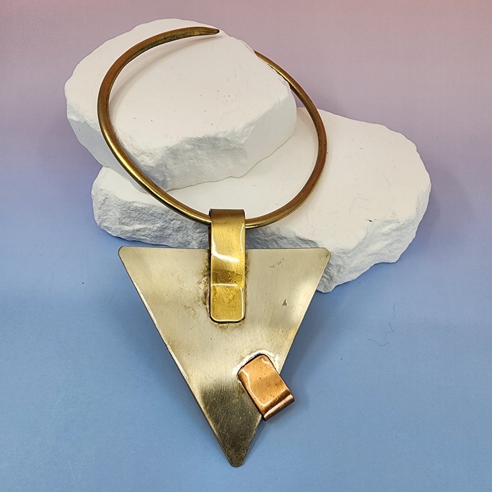 ANITAK Geometric Triangle Pendant Collar Necklace Mixed Metal Vintage Statement